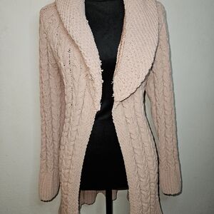 POL Pink Cable Knit Shawl CollarPOL Open-Front Cable Knit Cardigan in Pale Blush